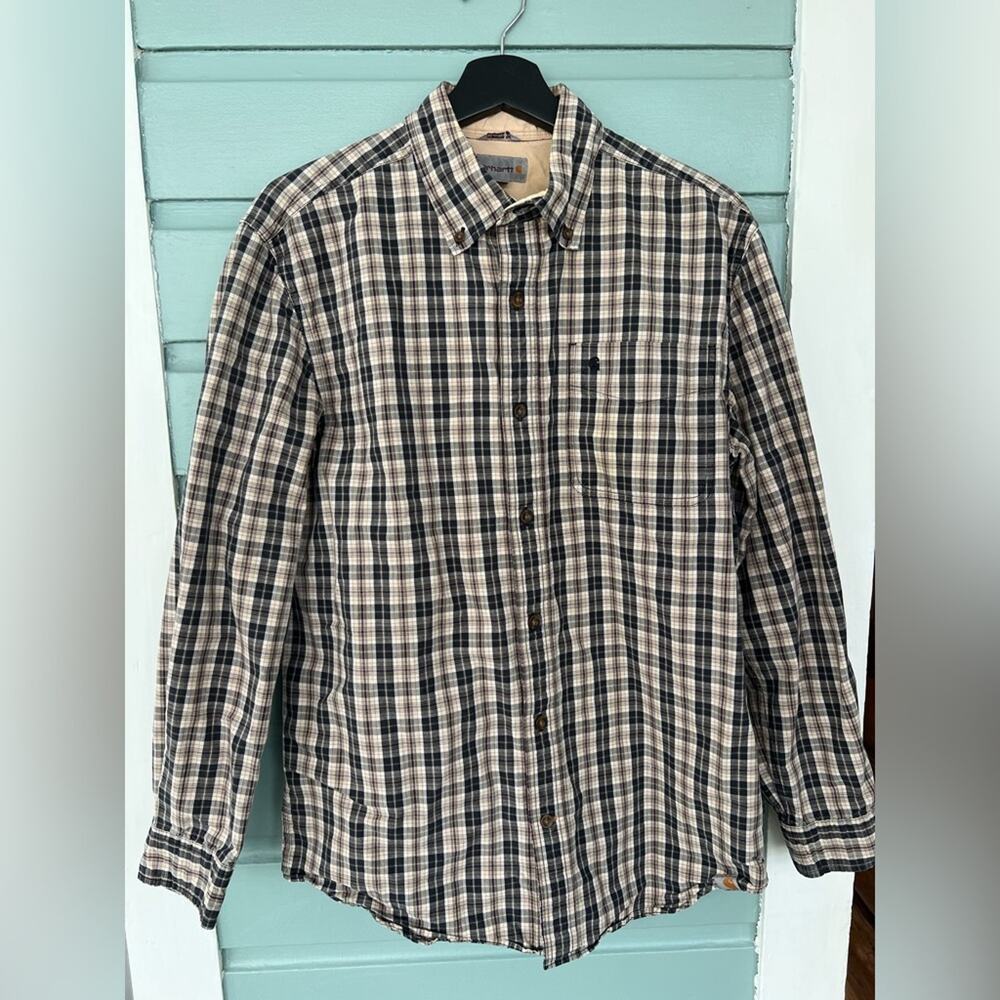 Vintage carhartt men’s relaxed fit button front shirt plaid 100% cotton fall M